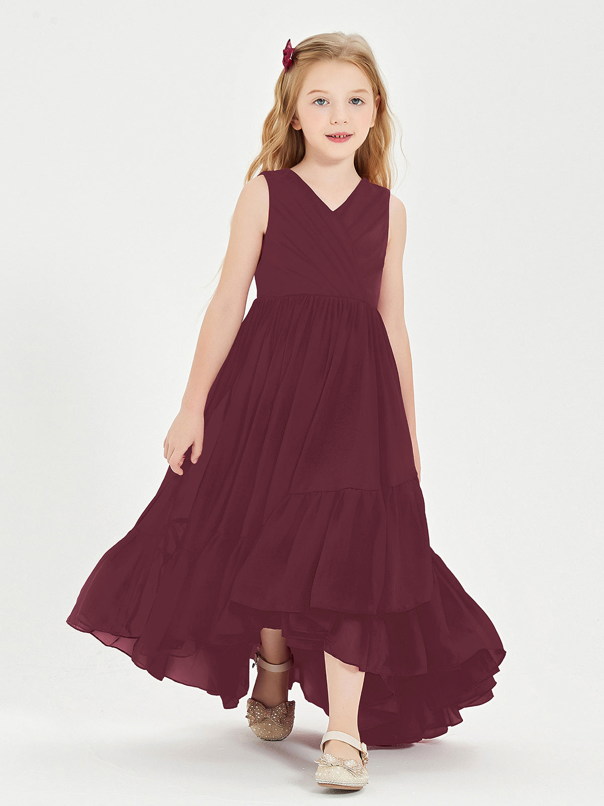 Cascading Skirt Boho Dresses for Junior Bridesmaids Cabernet